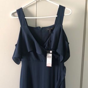 long dress ruffles, top and down the one side